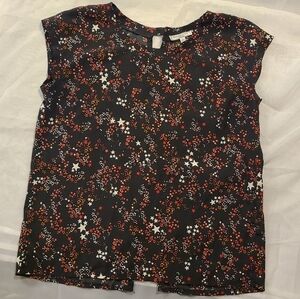 Abercrombie & Fitch Black Red Orange Floral Crew Neck Oversized Top, Small